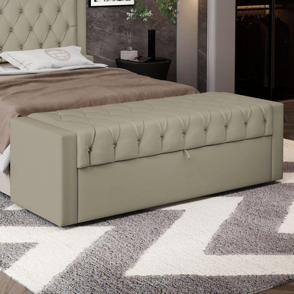 Calçadeira Báu King Size Atena 195cm Capitonê Veludo Bege - Desk Design - 6