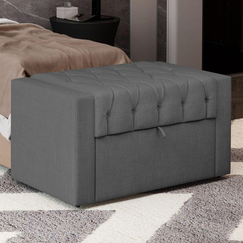 Calçadeira Báu Solteiro Atena 90cm Capitonê Linho Cinza Escuro - Desk Design - 6