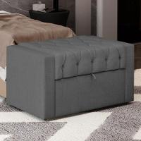 Calçadeira Báu Solteiro Atena 90cm Capitonê Linho Cinza Escuro - Desk Design - 6