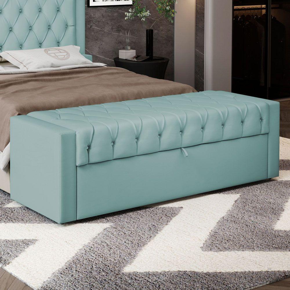 Calçadeira Báu Casal Padrão Atena 140cm Capitonê Veludo Acqua - Desk Design - 6