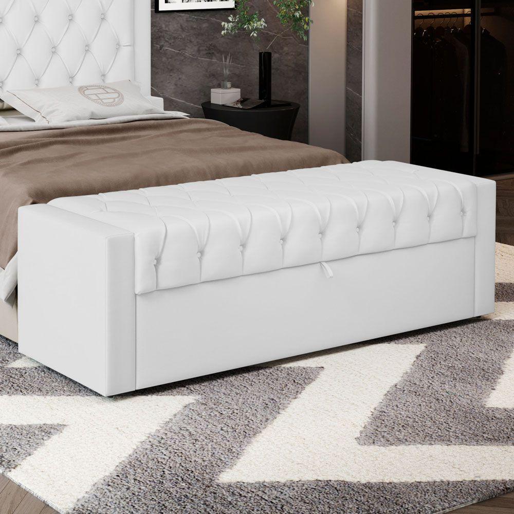Calçadeira Báu Queen Size Atena 160cm Capitonê Sintético Branco - Desk Design - 5