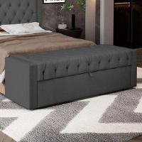 Calçadeira Báu King Size Atena 195cm Capitonê Linho Cinza Escuro - Desk Design - 6