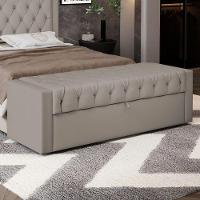 Calçadeira Báu Casal Padrão Atena 140cm Capitonê Suede Bege - Desk Design - 5