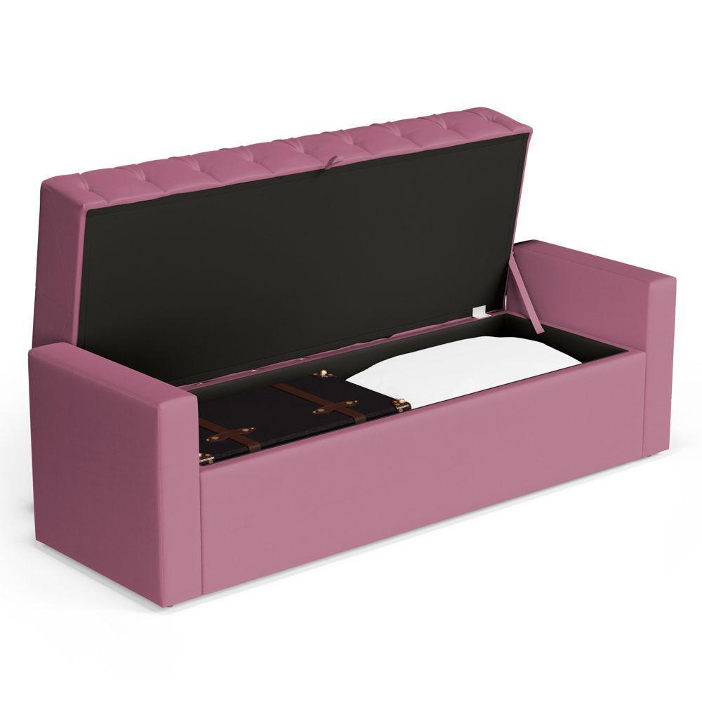 Calçadeira Báu King Size Atena 195cm Capitonê Suede Rosa - Desk Design - 3