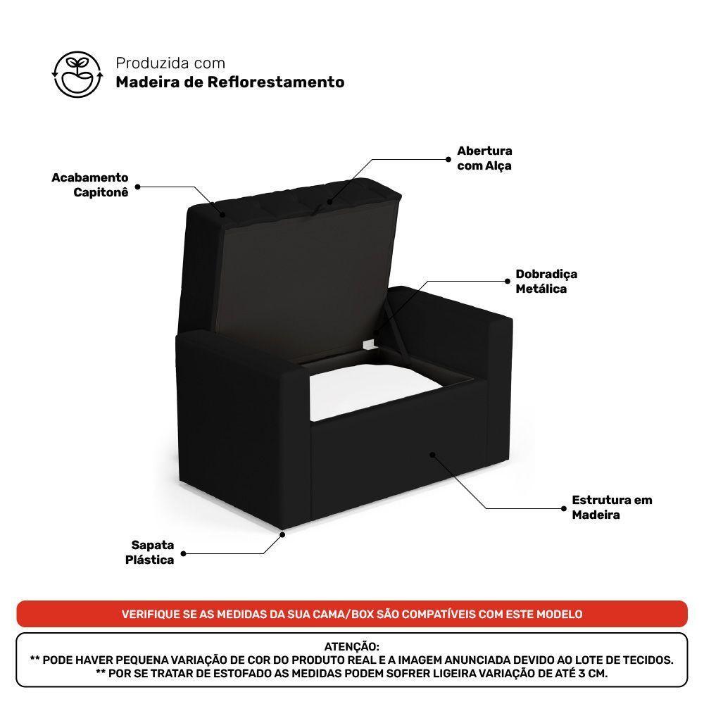 Calçadeira Báu Solteiro Atena 90cm Capitonê Sintético Preto - Desk Design - 4