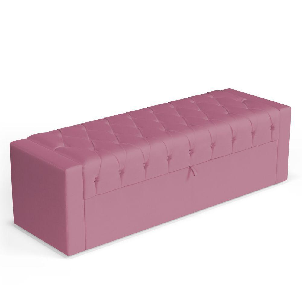 Calçadeira Báu Casal Padrão Atena 140cm Capitonê Suede Rosa - Desk Design - 1