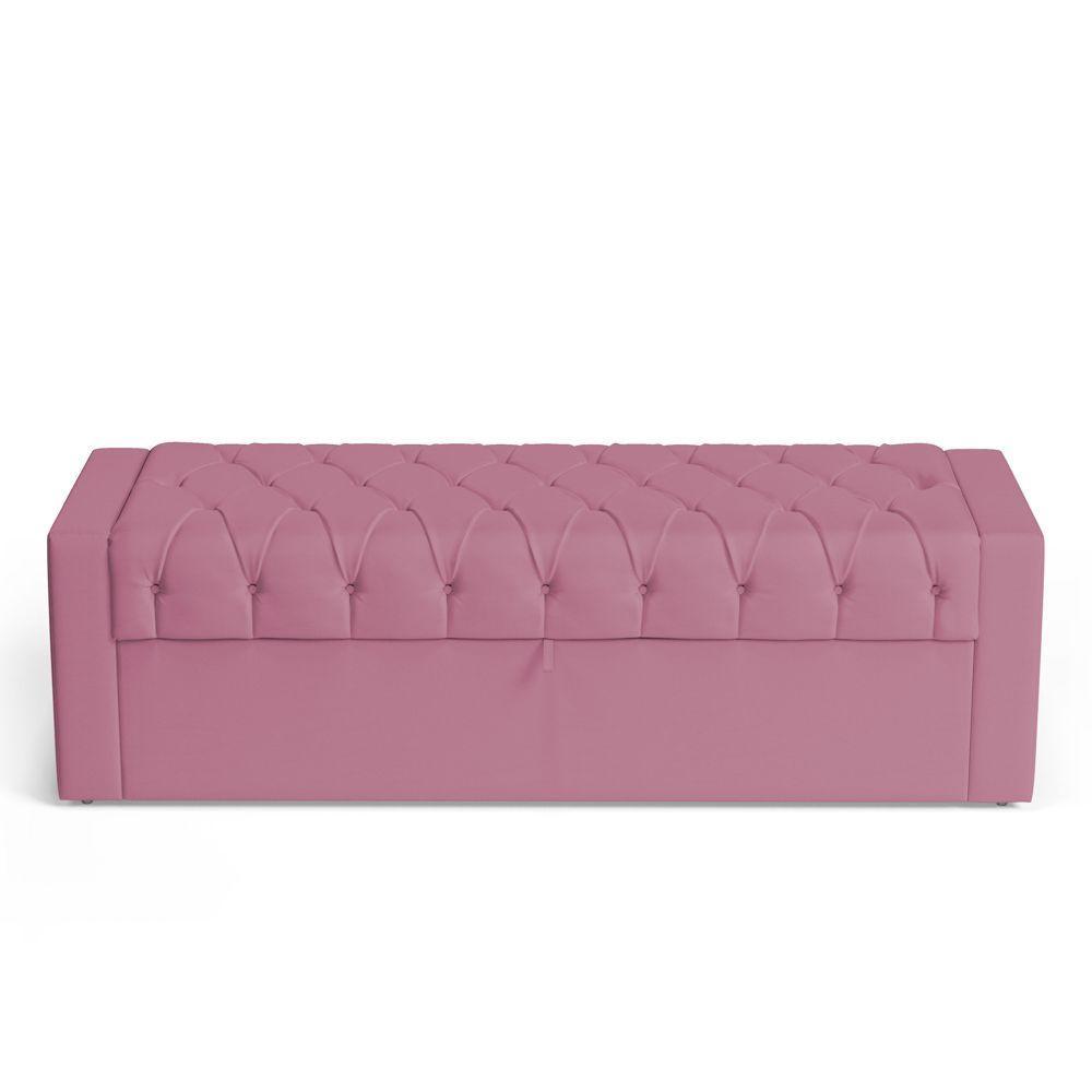 Calçadeira Báu Casal Padrão Atena 140cm Capitonê Suede Rosa - Desk Design - 2