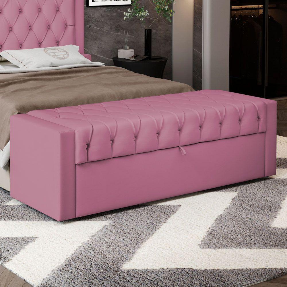 Calçadeira Báu Casal Padrão Atena 140cm Capitonê Suede Rosa - Desk Design - 5