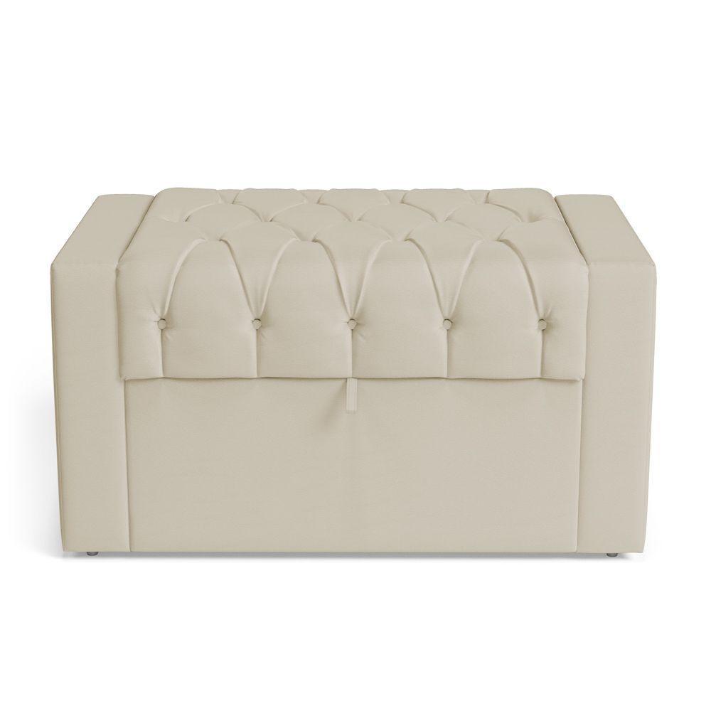 Calçadeira Báu Solteiro Atena 90cm Capitonê Suede Bege Claro - Desk Design - 2