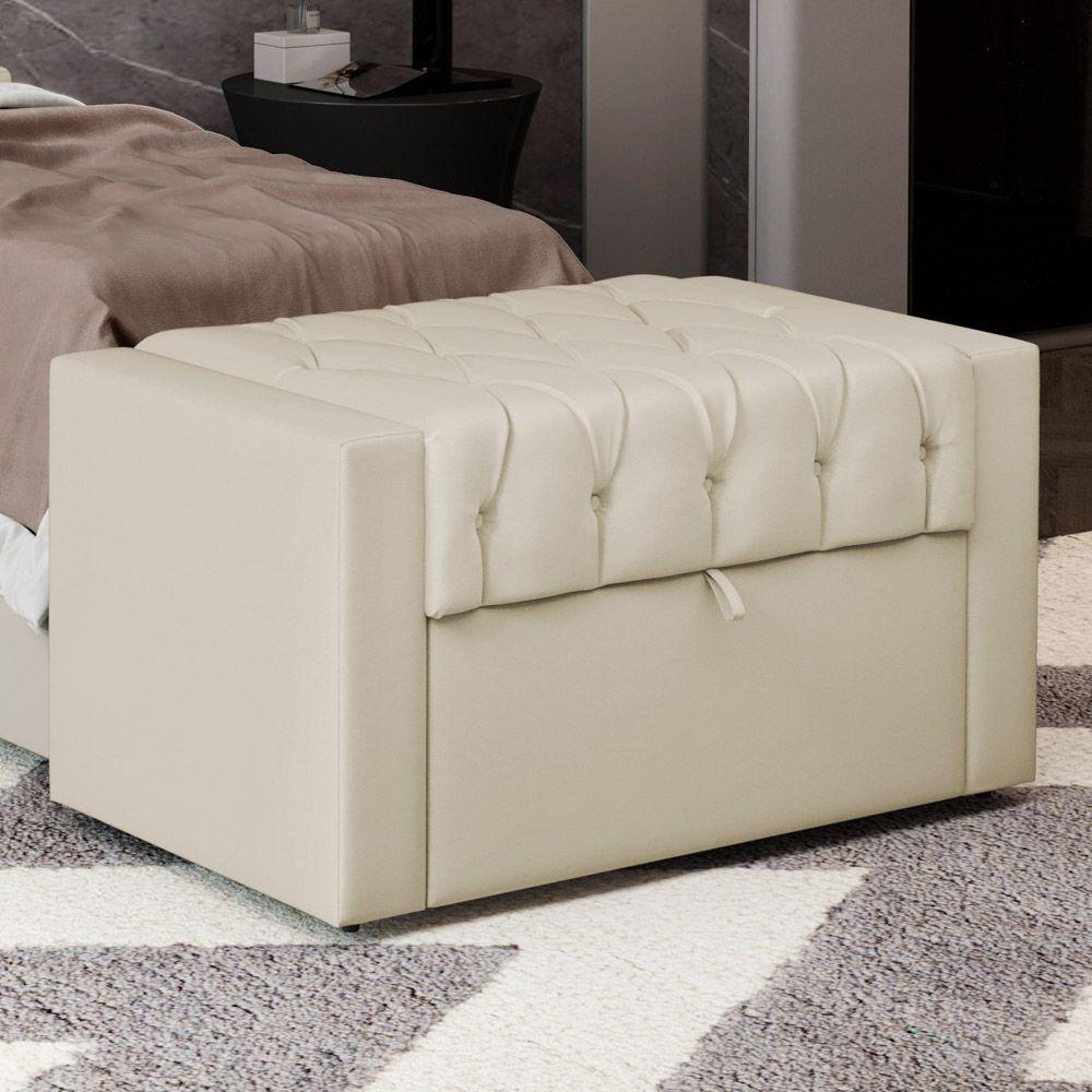 Calçadeira Báu Solteiro Atena 90cm Capitonê Suede Bege Claro - Desk Design - 5