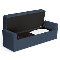 Calçadeira Báu Casal Padrão Atena 140cm Capitonê Linho Azul - Desk Design - 7