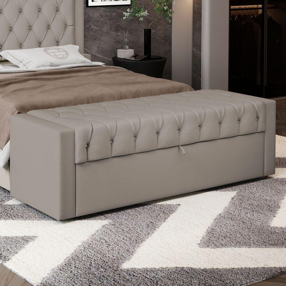 Calçadeira Báu King Size Atena 195cm Capitonê Suede Bege - Desk Design - 5
