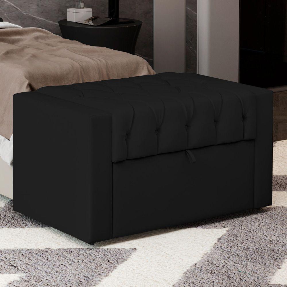 Calçadeira Báu Solteiro Atena 90cm Capitonê Suede Preto - Desk Design - 5