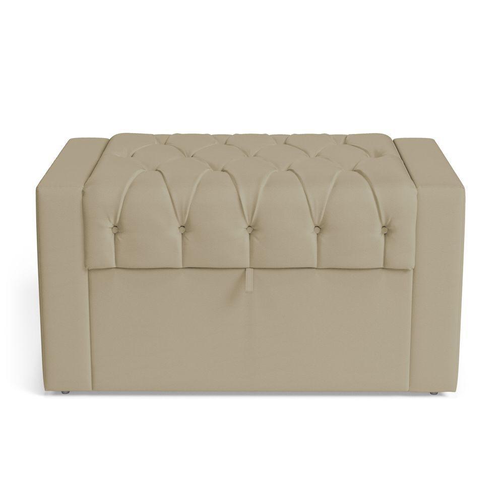 Calçadeira Báu Solteiro Atena 90cm Capitonê Suede Bege - Desk Design - 2