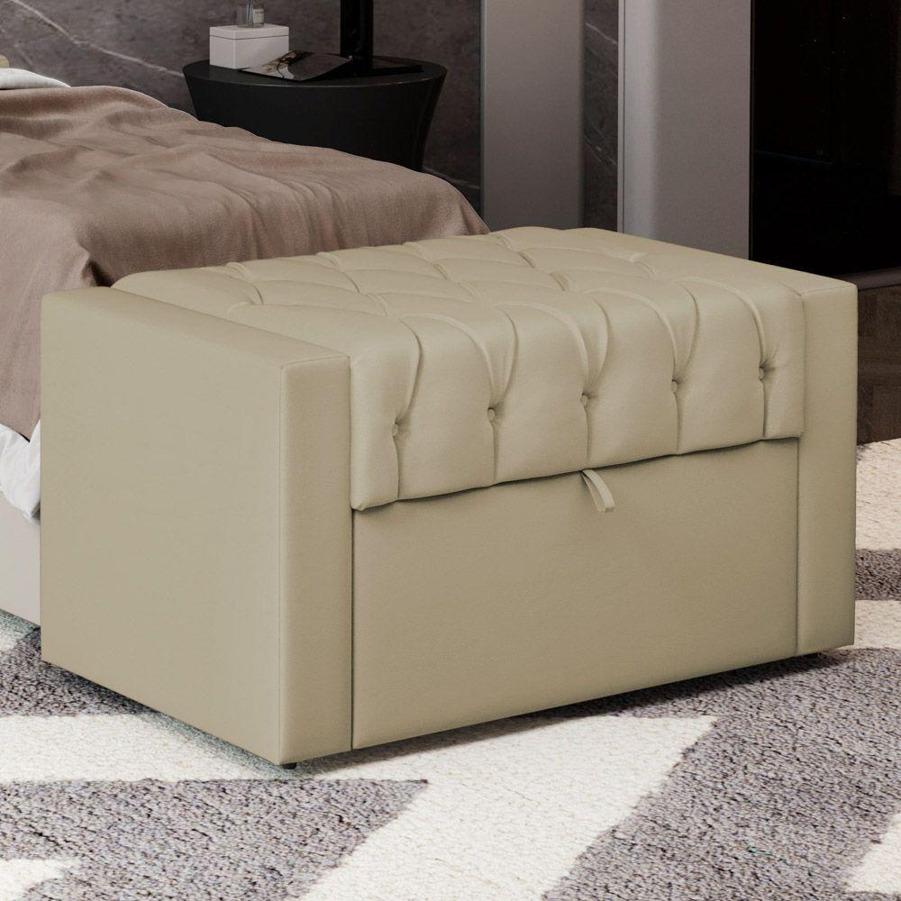 Calçadeira Báu Solteiro Atena 90cm Capitonê Suede Bege - Desk Design - 5