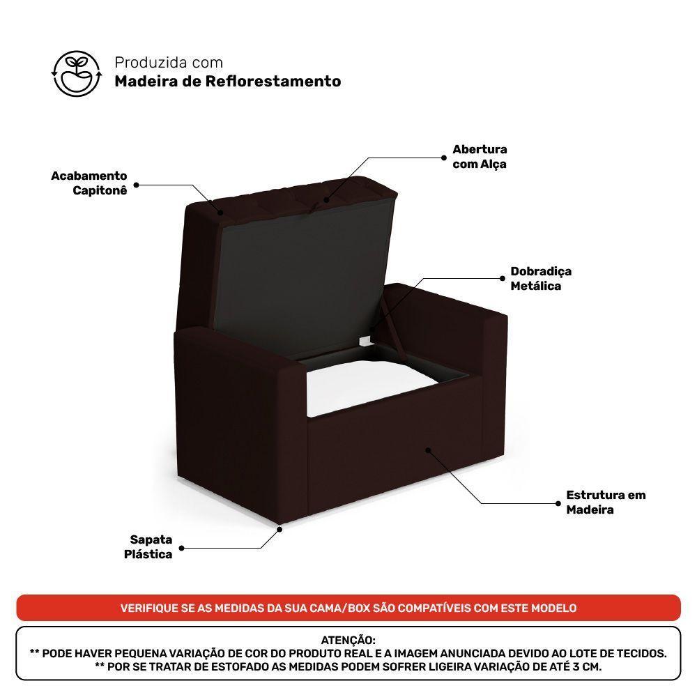 Calçadeira Báu Solteiro Atena 90cm Capitonê Sintético Marrom - Desk Design - 4