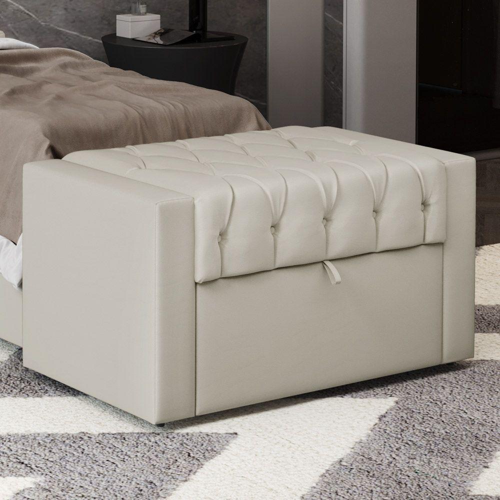 Calçadeira Báu Solteiro Atena 90cm Capitonê Sintético Bege - Desk Design - 5