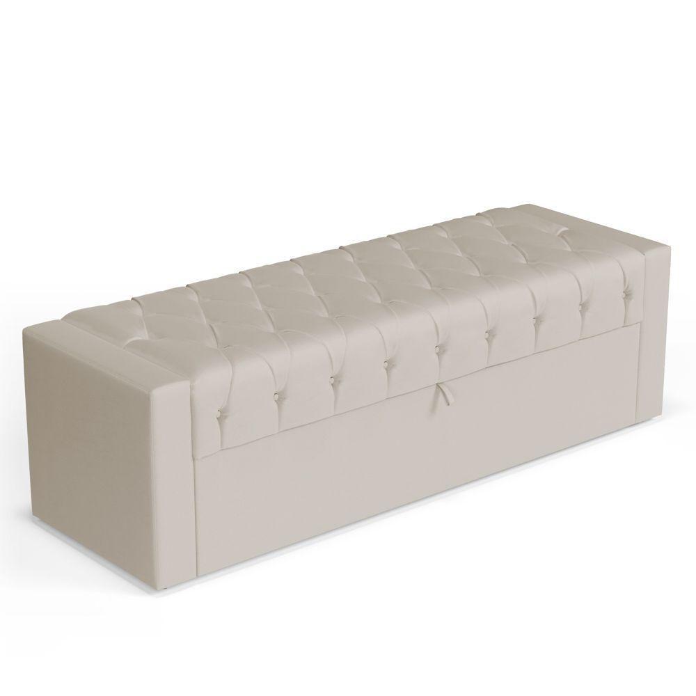 Calçadeira Báu King Size Atena 195cm Capitonê Suede Bege Claro - Desk Design - 1