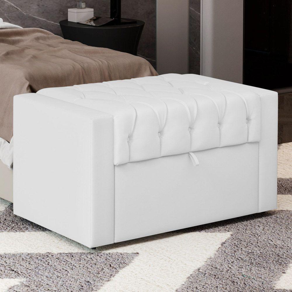 Calçadeira Báu Solteiro Atena 90cm Capitonê Sintético Branco - Desk Design - 5