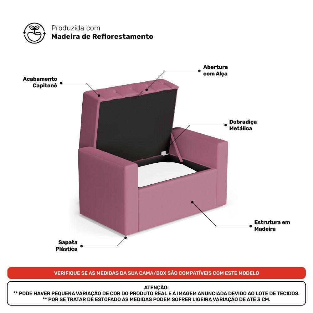 Calçadeira Báu Solteiro Atena 90cm Capitonê Suede Rosa - Desk Design - 4