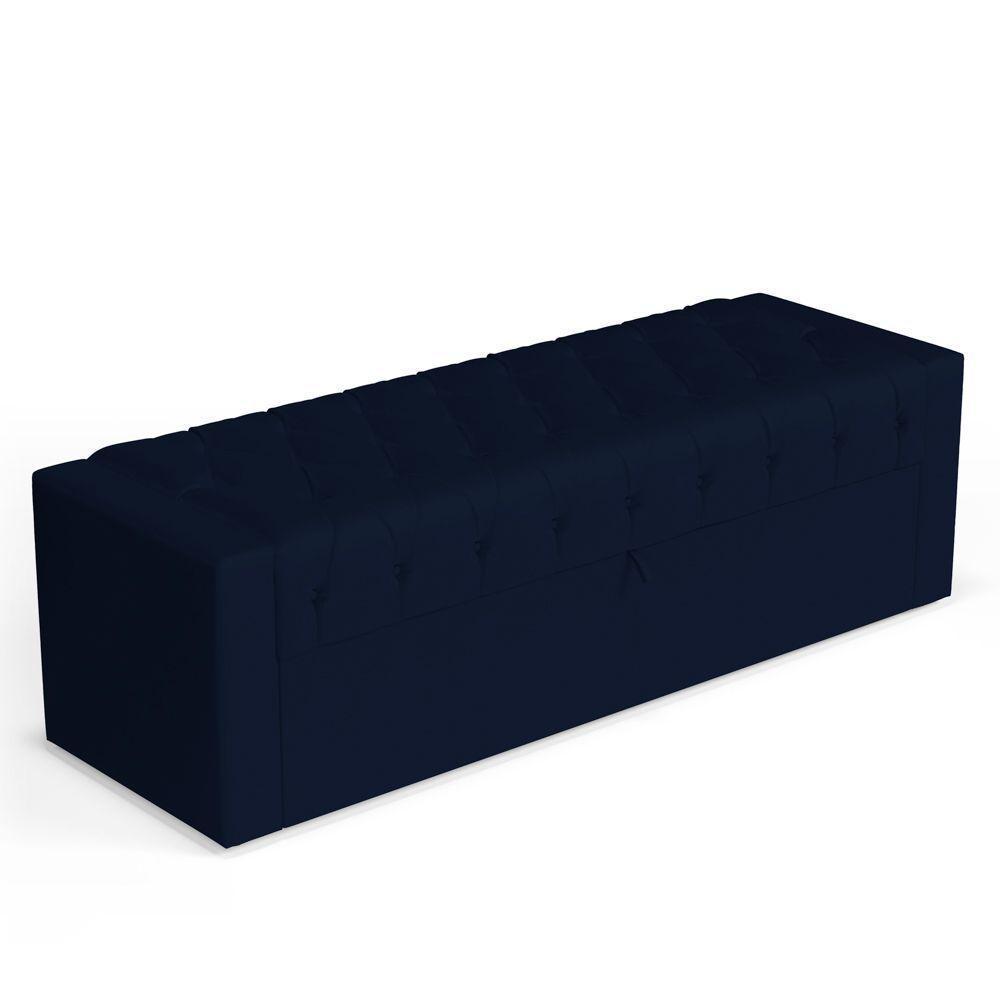 Calçadeira Báu Queen Size Atena 160cm Capitonê Suede Azul Marinho - Desk Design - 1
