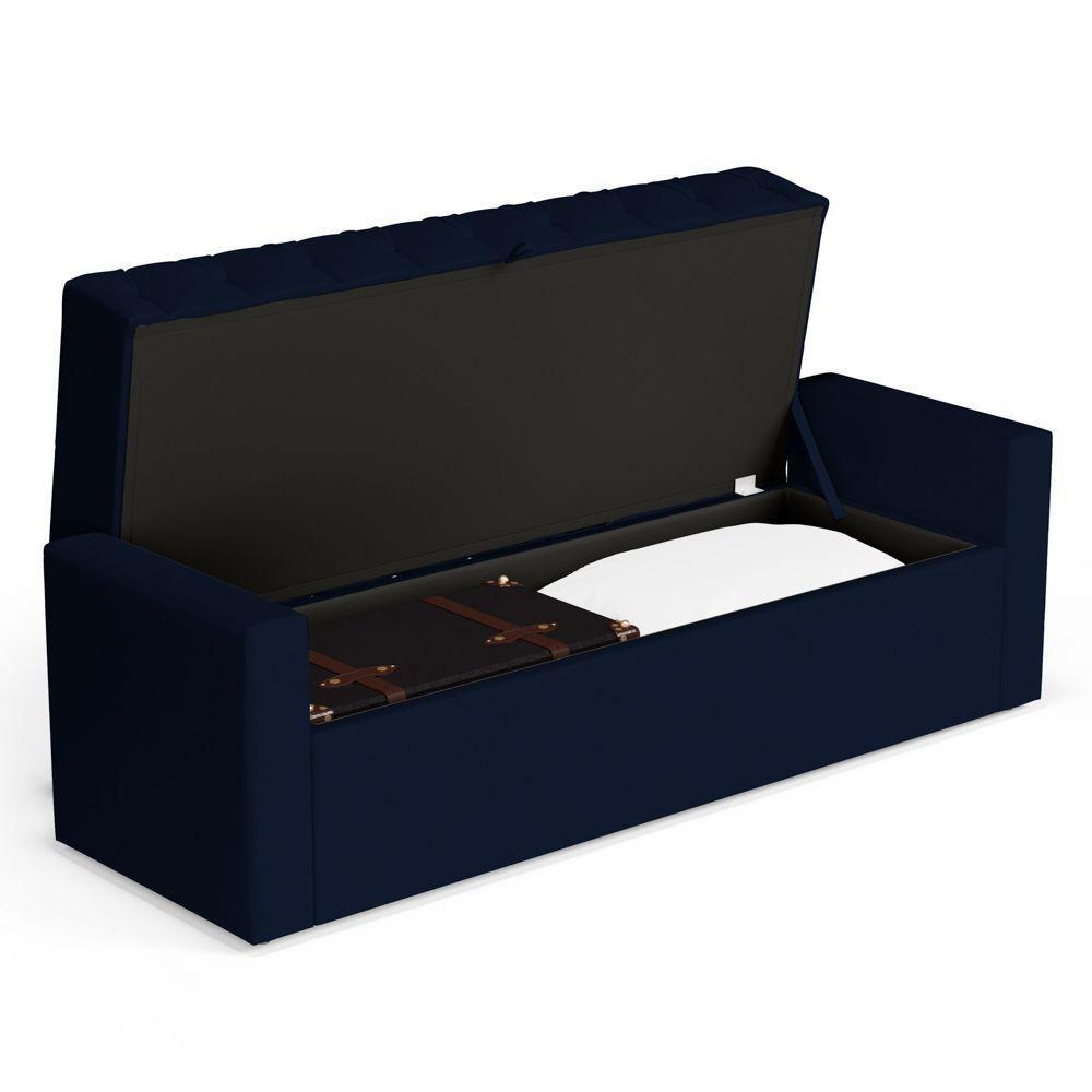 Calçadeira Báu Queen Size Atena 160cm Capitonê Suede Azul Marinho - Desk Design - 3