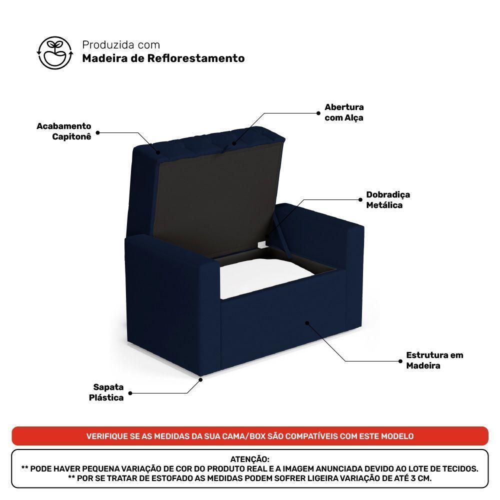 Calçadeira Báu Solteiro Atena 90cm Capitonê Suede Azul Marinho - Desk Design - 4