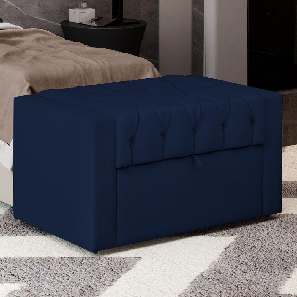 Calçadeira Báu Solteiro Atena 90cm Capitonê Suede Azul Marinho - Desk Design - 5