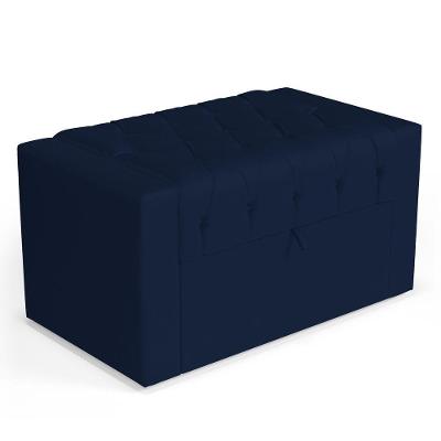 Calçadeira Báu Solteiro Atena 90cm Capitonê Suede Azul Marinho - Desk Design