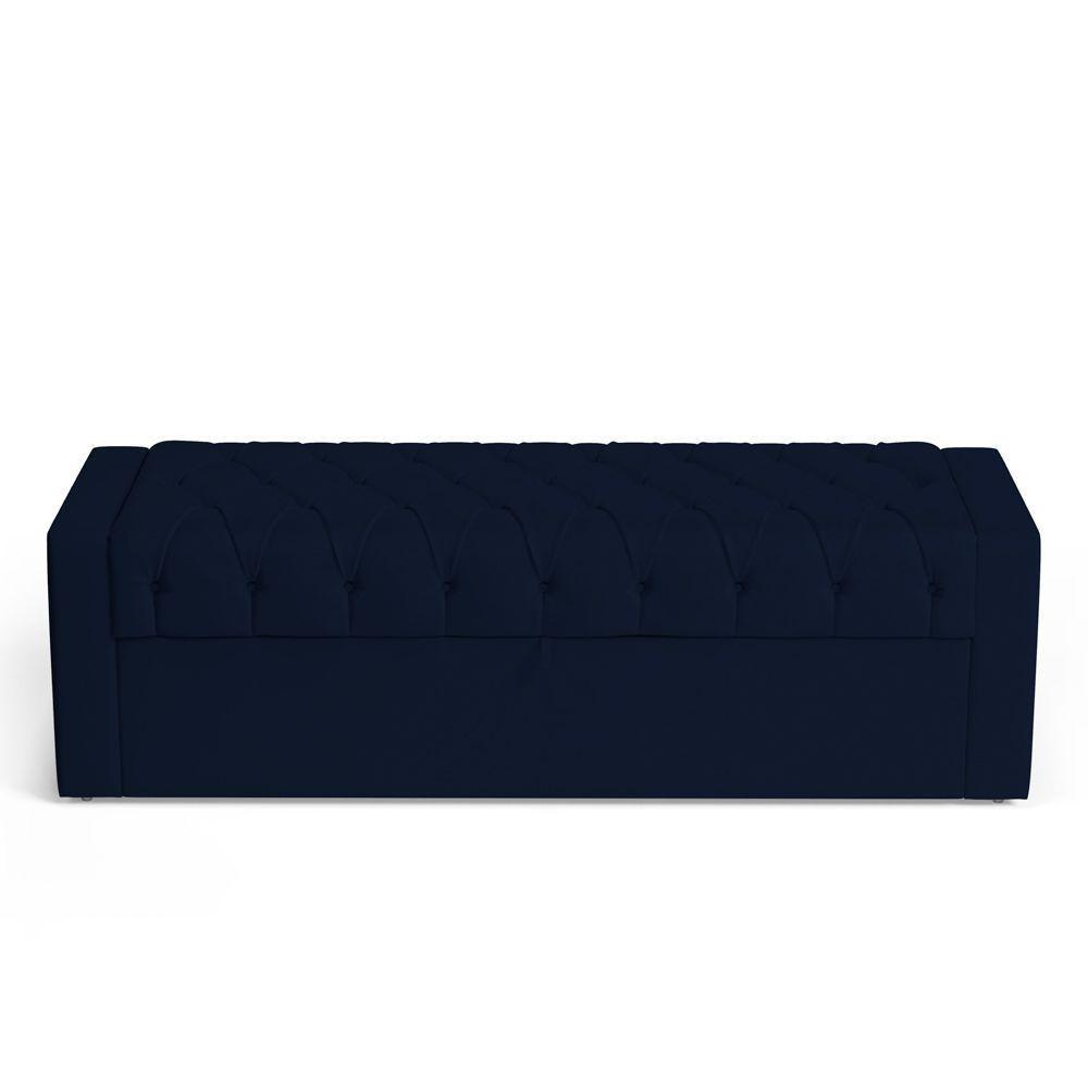 Calçadeira Báu Casal Padrão Atena 140cm Capitonê Suede Azul Marinho - Desk Design - 2