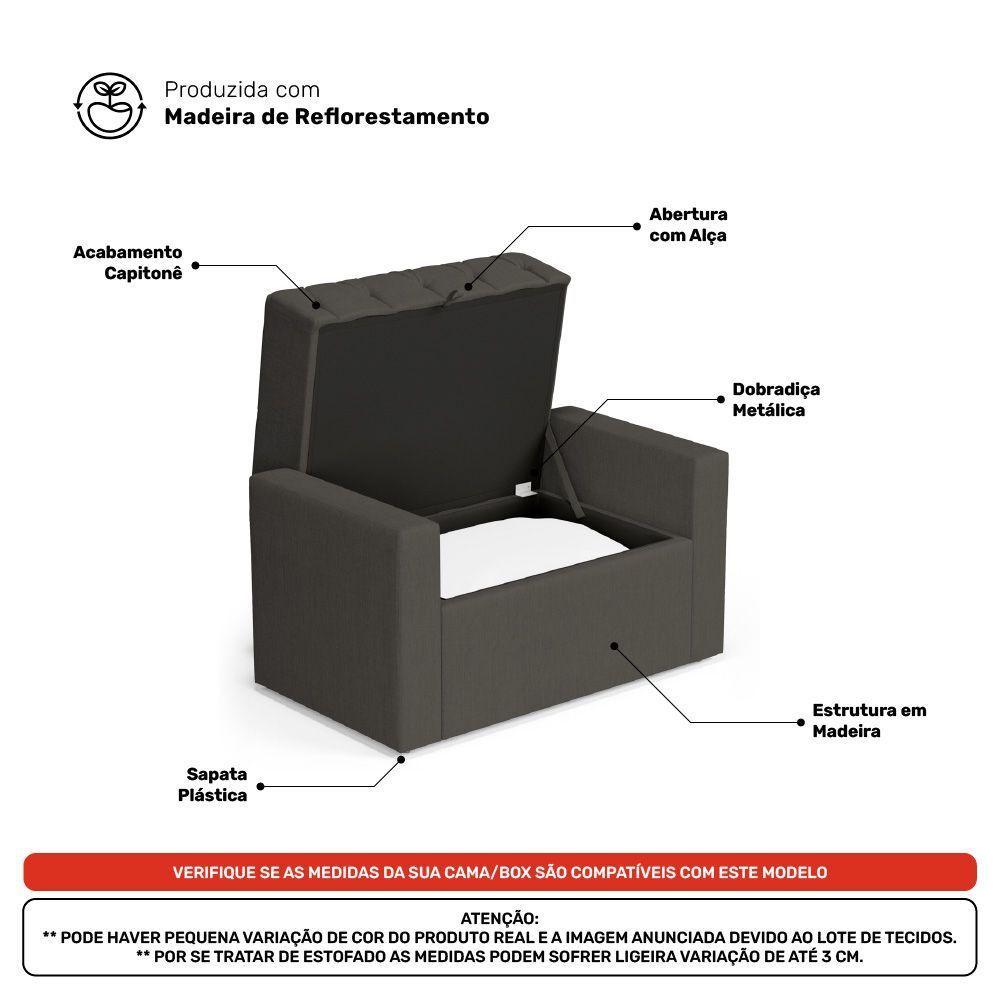 Calçadeira Báu Solteiro Atena 90cm Capitonê Linho Cacau - Desk Design - 5