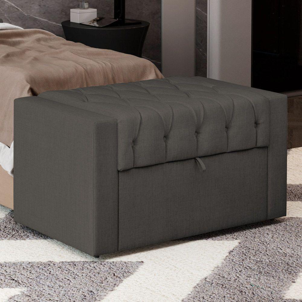 Calçadeira Báu Solteiro Atena 90cm Capitonê Linho Cacau - Desk Design - 6