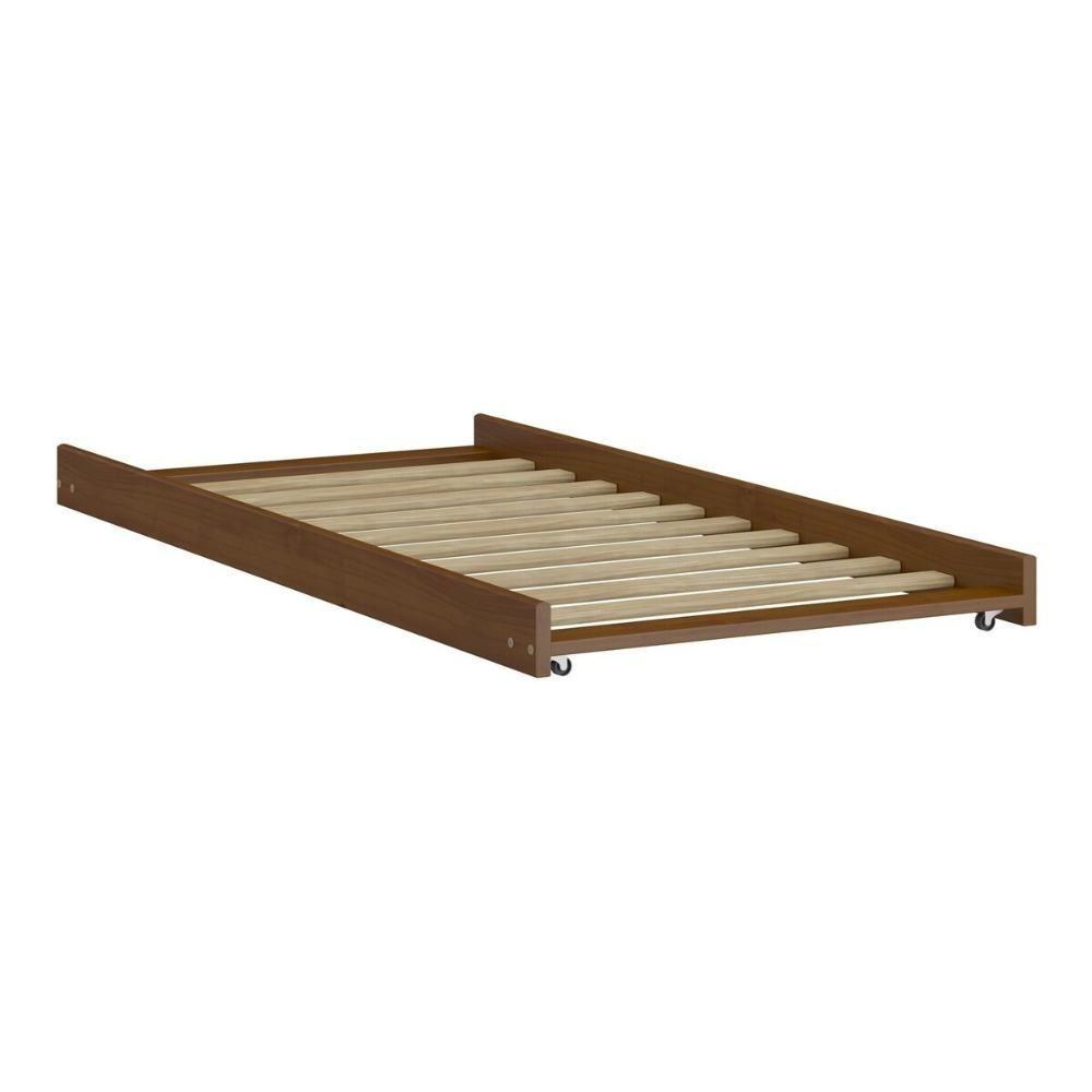 Cama Auxiliar De Solteiro Madeira Maciça Para Colchão 88 X 188 Cm Com Rodízios Cr35208 Castanho - 1