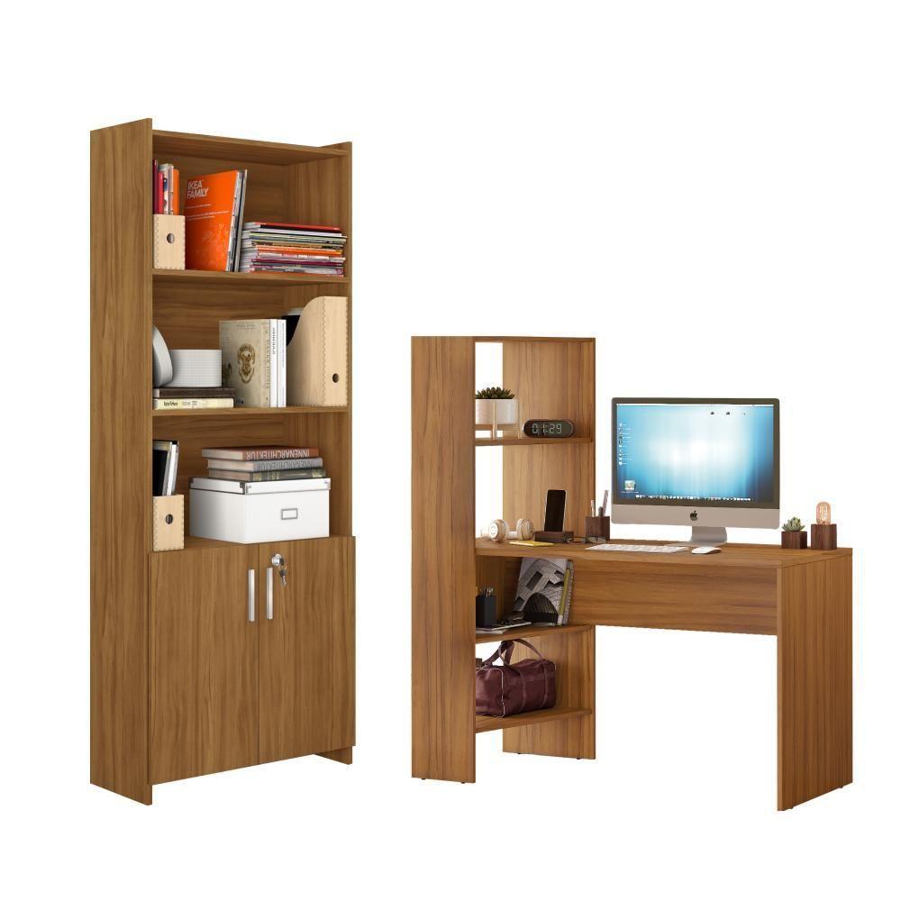 Conjunto Para Escritório 2 Peças Com Escrivaninha E Armário Freijó Notável Móveis Freijó - 1