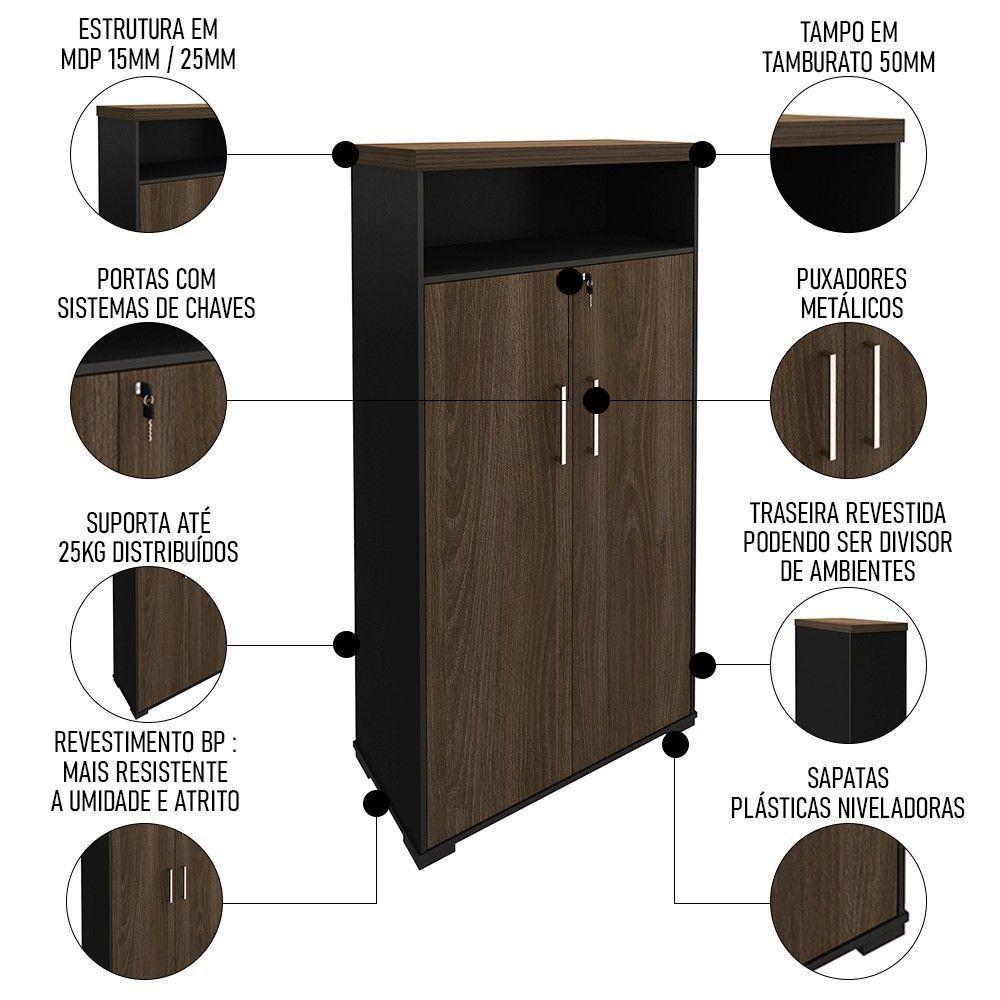 Conjunto Escritório Home Office 3 Peças Mesa Em U Corp A06 Charuto-preto - 7