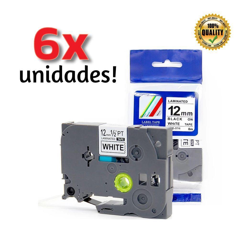 Kit 6 Fitas Compatível Brother Tze-231 Branca 12mm Kze - 4