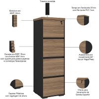 Armário Para Escritório Arquivo 04 Gavetas Com Chave Unik A02 Nogal Preto - 6