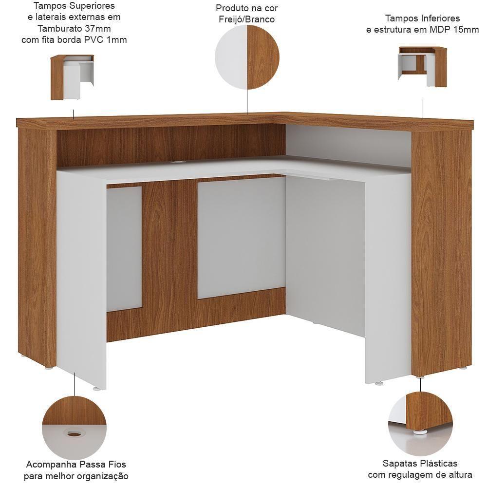 Balcão De Atendimento Para Recepção Em L Unik A02 Freijó Branco - Lyam Decor - 8