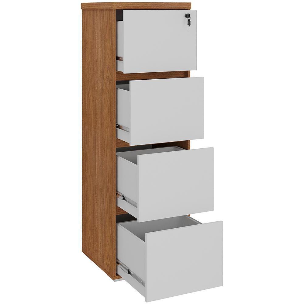 Armário Para Escritório Arquivo 04 Gavetas Com Chave Unik A02 Freijó Branco - 4