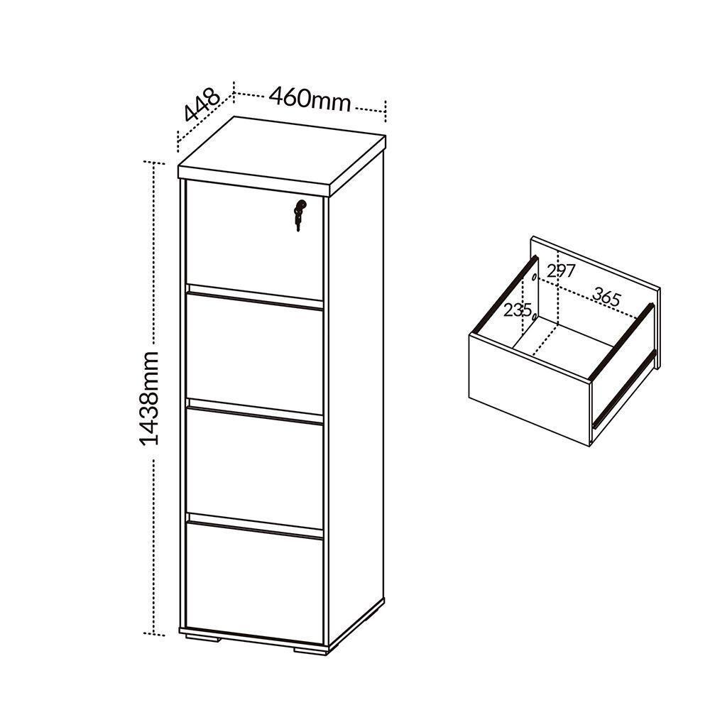 Armário Para Escritório Arquivo 04 Gavetas Com Chave Unik A02 Freijó Branco - 9