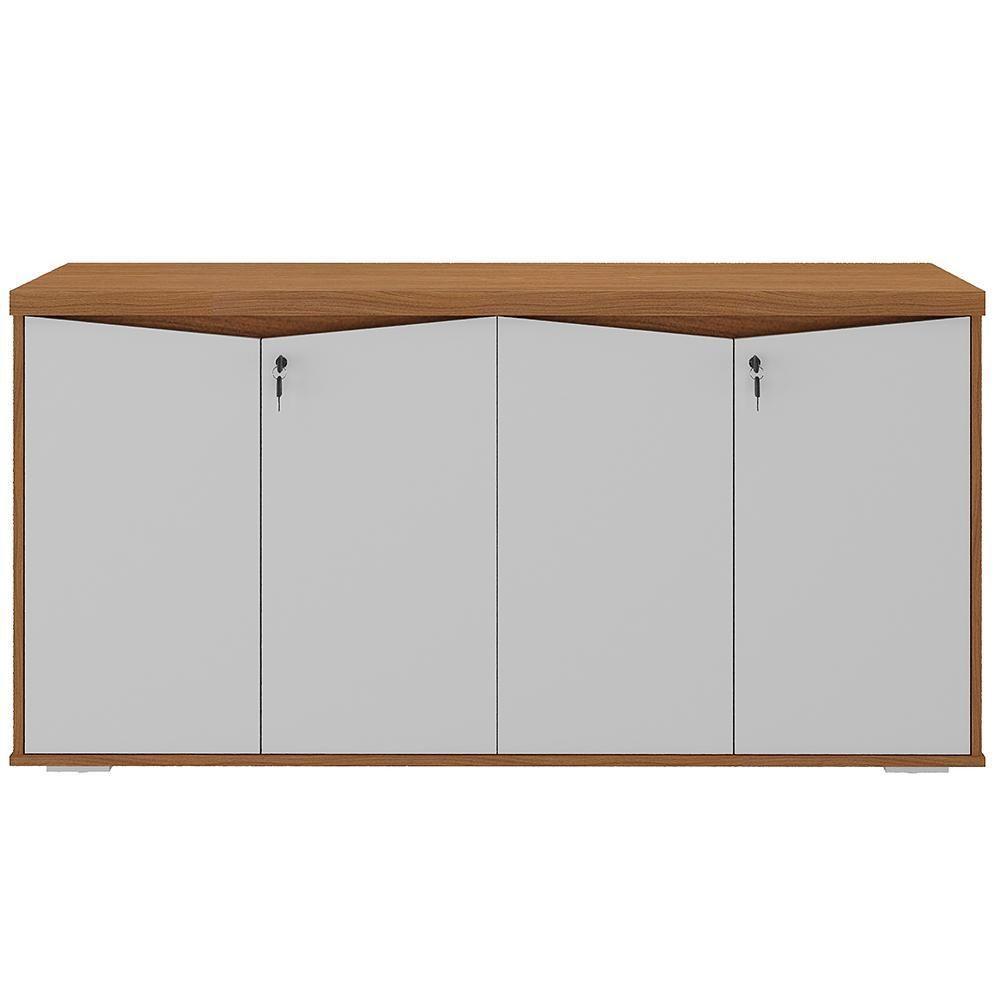Balcão Para Escritório 04 Portas 160cm Com Chaves Unik A02 Freijó Branco - 7