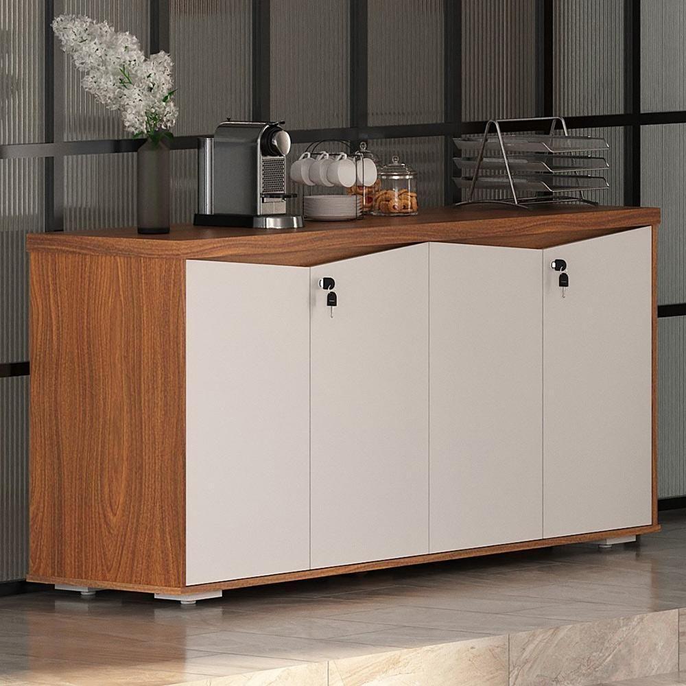 Balcão Para Escritório 04 Portas 160cm Com Chaves Unik A02 Freijó Branco - 8