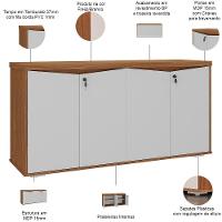 Balcão Para Escritório 04 Portas 160cm Com Chaves Unik A02 Freijó Branco - 6