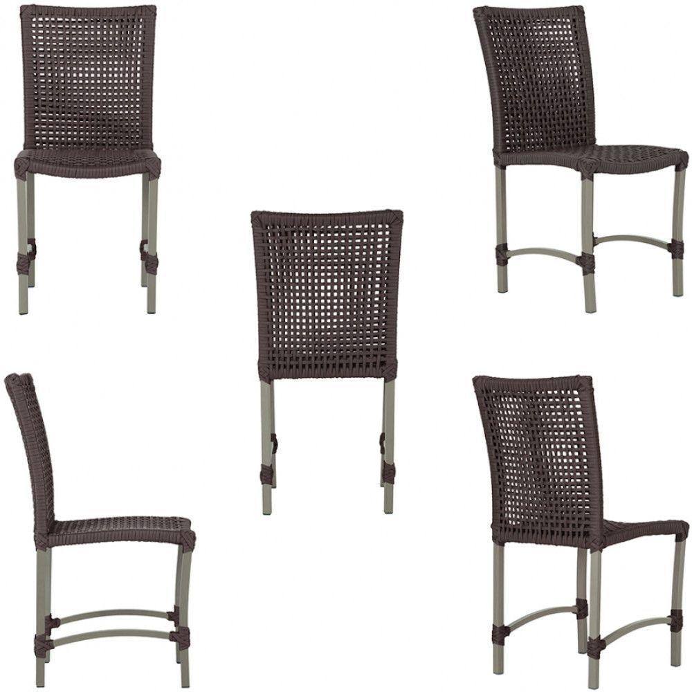 Mesa Ascoli 120 Cm Com 6 Cadeiras Cannes De Alumínio Trama Marrom - 10