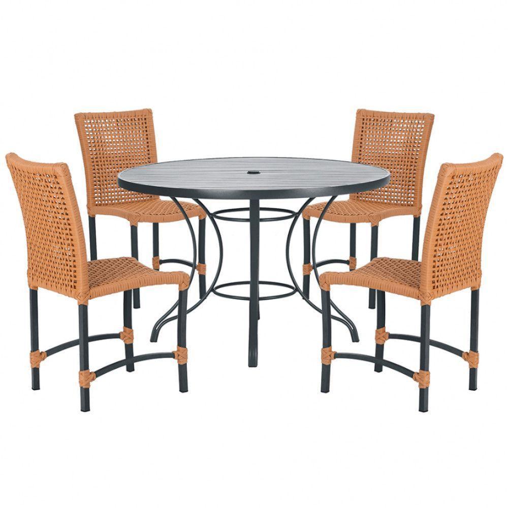 Mesa Ascoli Com 4 Cadeiras Cannes De Alumínio Trama Terra Cota - 1