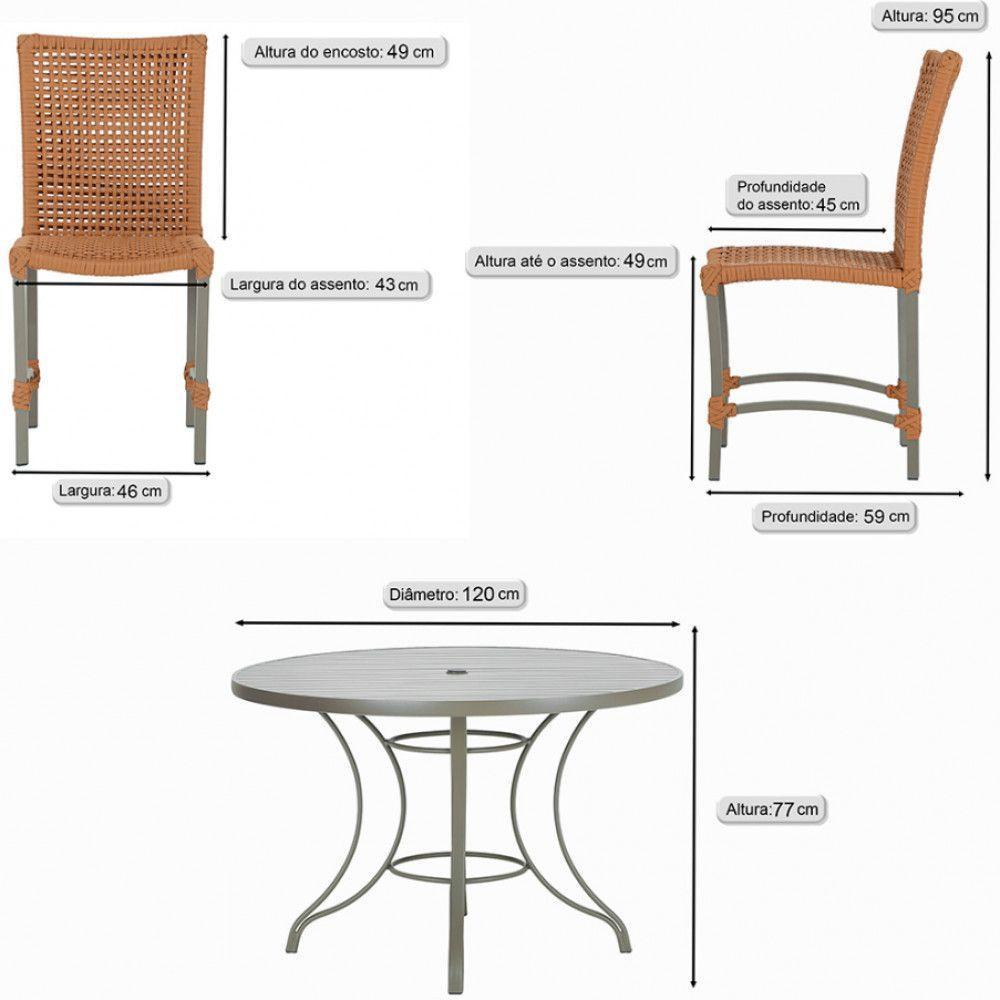 Mesa Ascoli 120 Cm Com 6 Cadeiras Cannes De Alumínio Trama Terra Cota - 10
