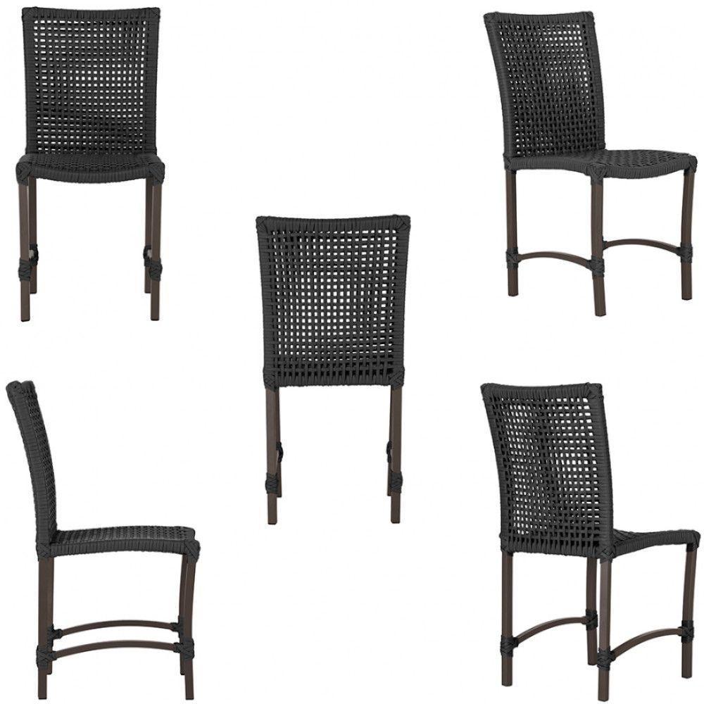 Mesa Ascoli 120 Cm Com 6 Cadeiras Cannes De Alumínio Trama Preto - 10