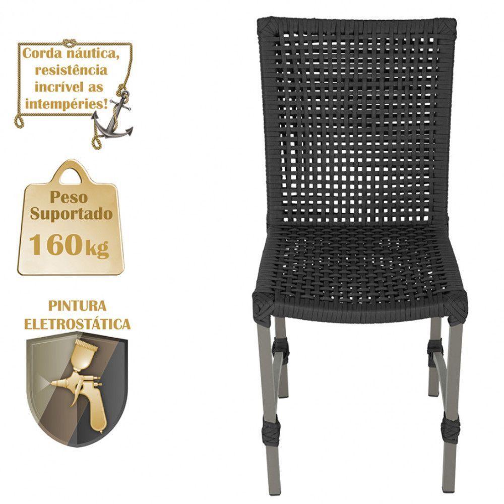 Mesa Ascoli 120 Cm Com 6 Cadeiras Cannes De Alumínio Trama Preto - 2