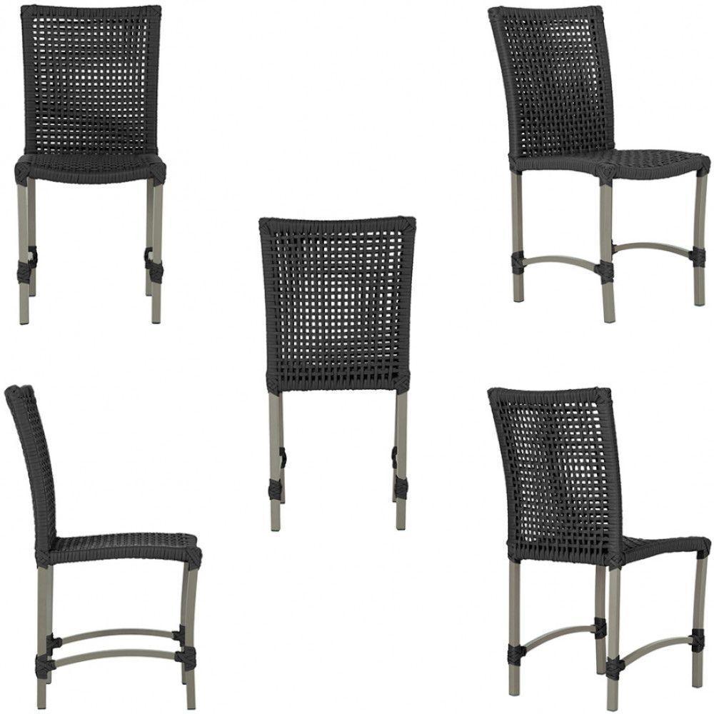 Mesa Ascoli 120 Cm Com 6 Cadeiras Cannes De Alumínio Trama Preto - 10