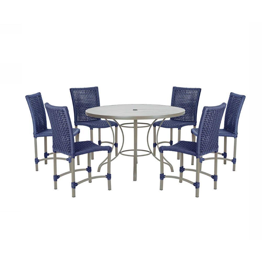 Mesa Ascoli 120 Cm Com 6 Cadeiras Cannes De Alumínio Trama Azul - 1